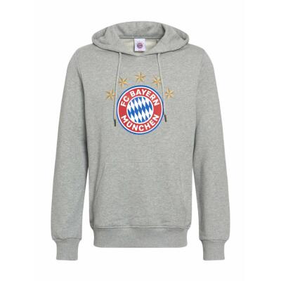 FC Bayern Hoodie 5 Sterne Logo Grau Gr. XL