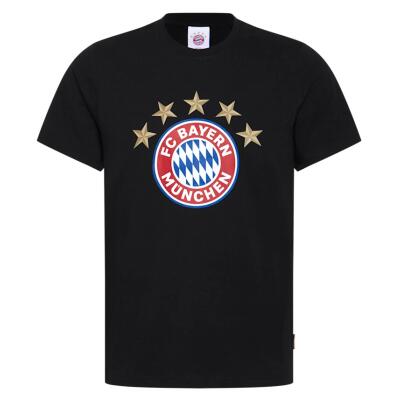 FC Bayern T-Shirt 5 Sterne Logo Schwarz Kinder Gr. 128